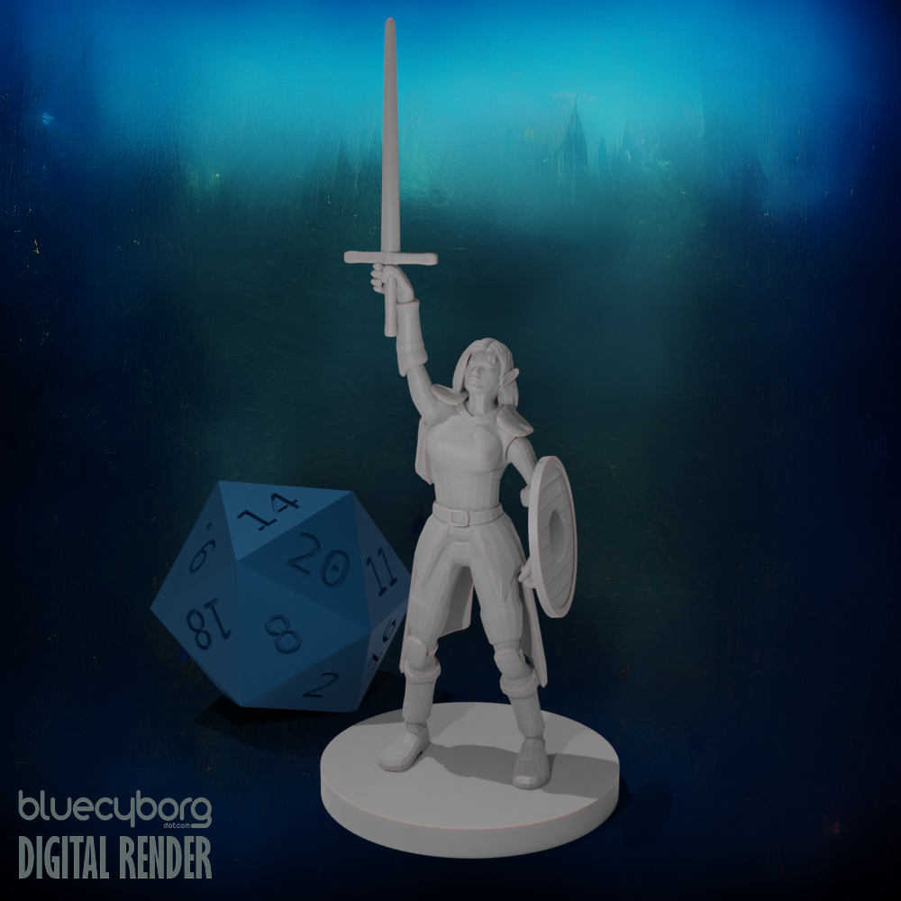 Female Elf Paladin with Sword and Round Shield 28mm Scale Miniature