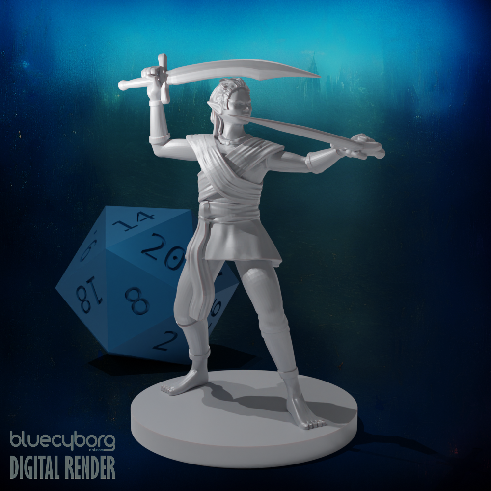 Female Elven Two Scimitar Jungle Fighter 28mm Scale Miniature