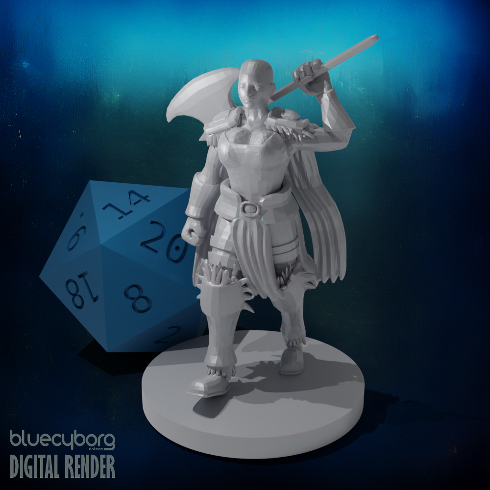 Female Human Barbarian Bald 28mm Scale Miniature