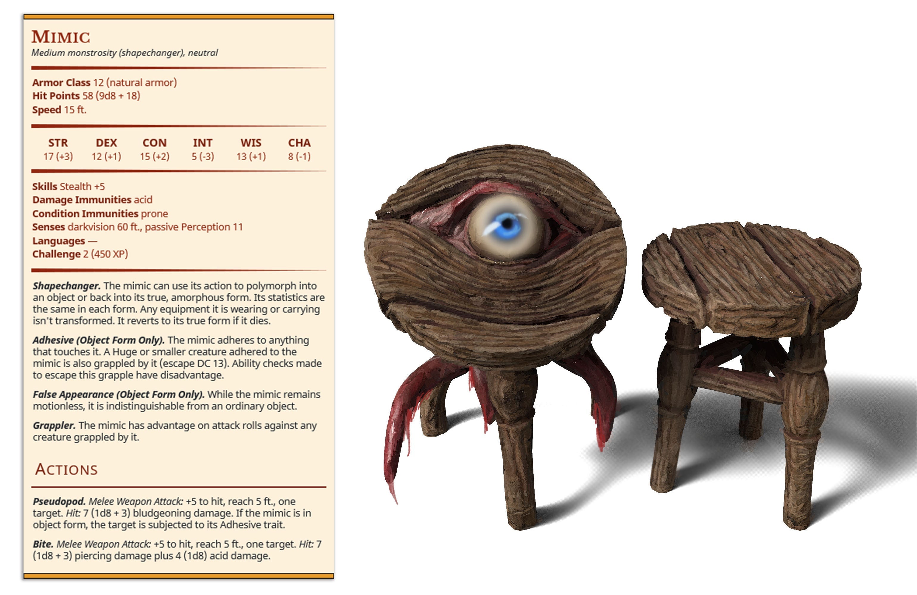 Footstool Mimic | Ninjas & Mimics | Fantasy Miniature | Printed Obsession