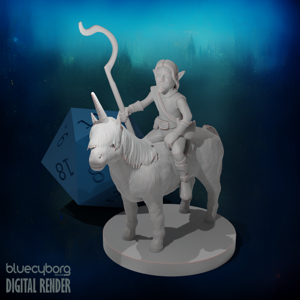 Gnome Male Druid on Pocket Unicorn 28mm Scale Miniature