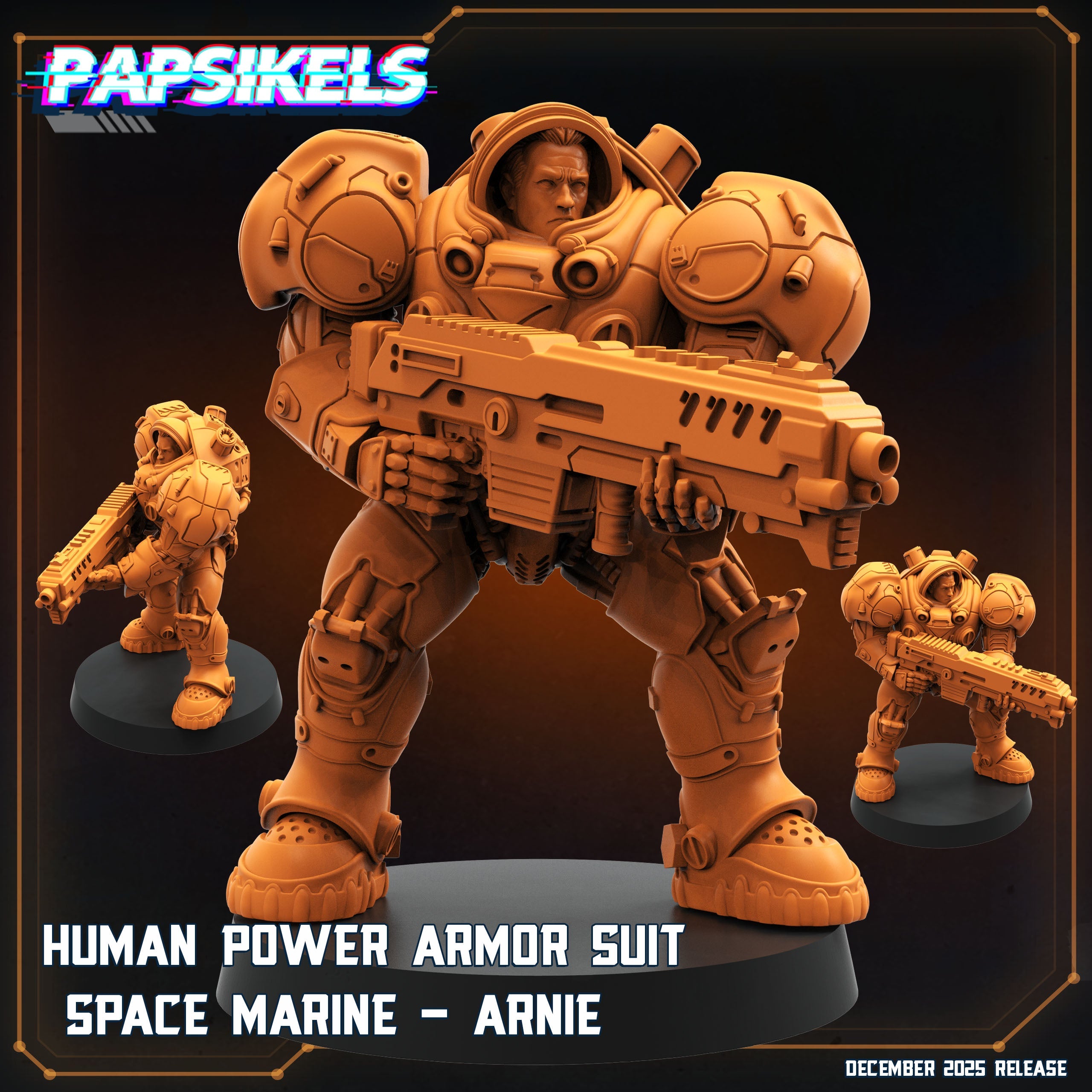 Human Power Armor Suit Space Marine Arnie - Starcraft Inspired | Papsikels | Hive Wars | 28mm or 32mm Scale | Resin Miniatures