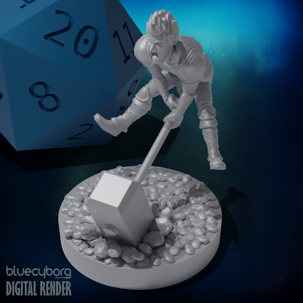 Halfling Barbarian Smashing with Hammer 28mm Scale Miniature