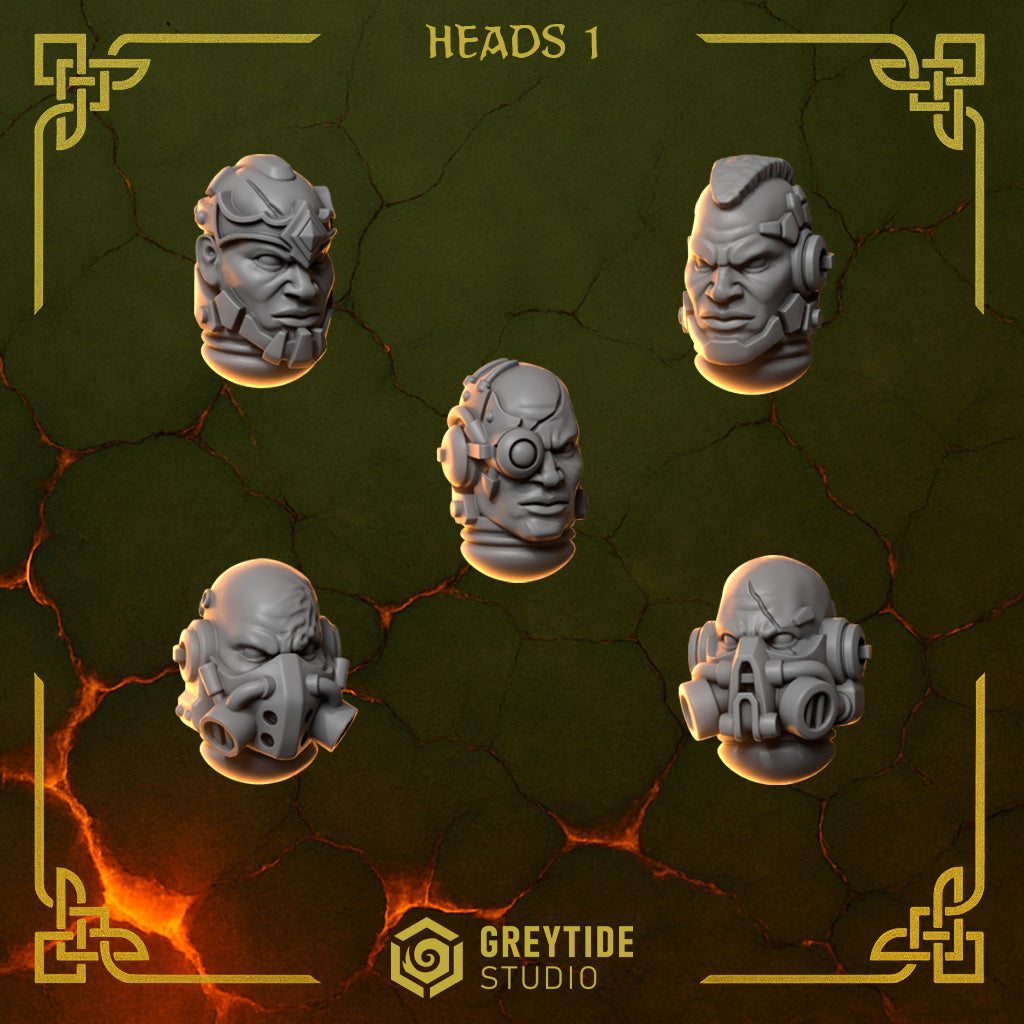Heads Pack 1 Anvil Wardens Conversion Bits For 28mm 32mm Sci-fi Space Knights