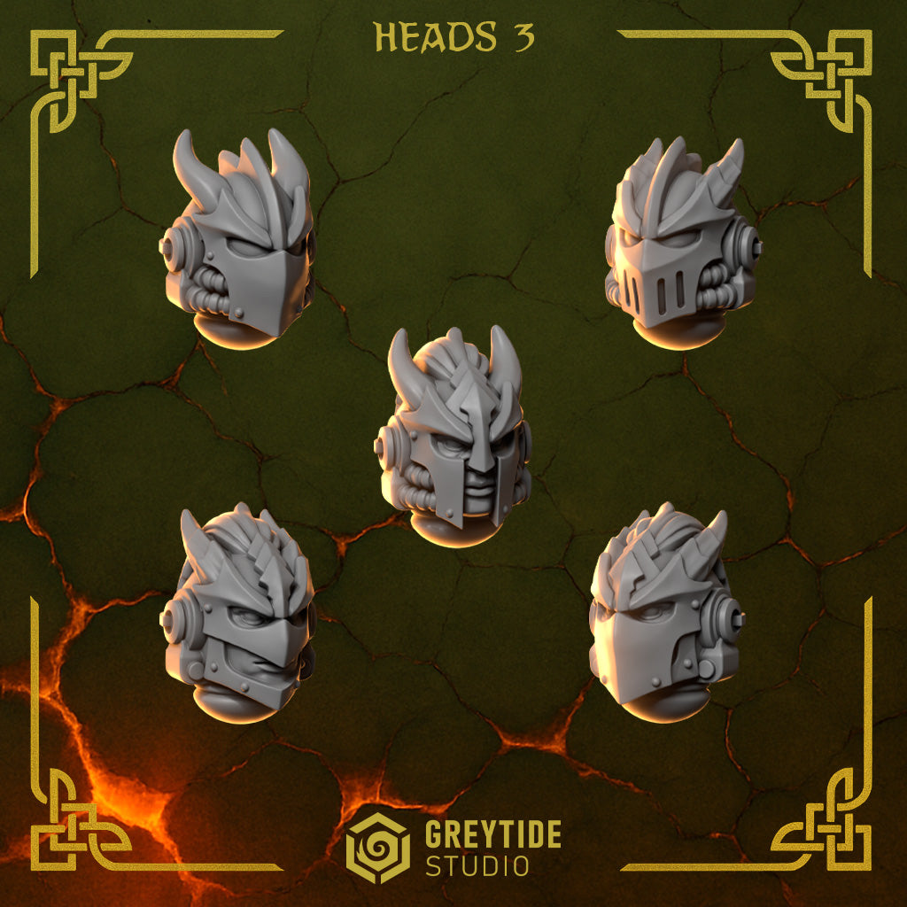 Heads Pack 3 Anvil Wardens Conversion Bits For 28mm 32mm Sci-fi Space Knights