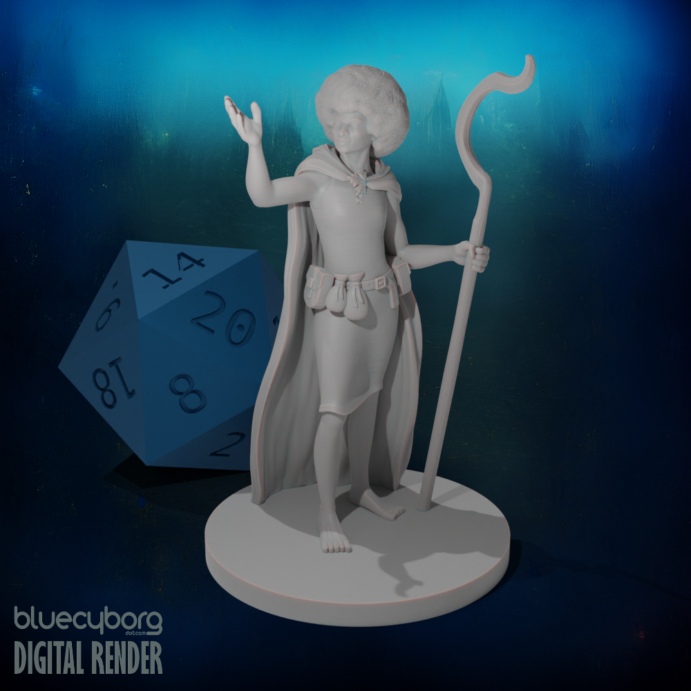 Human Female Druid 1 with Afro 28mm Scale Miniature