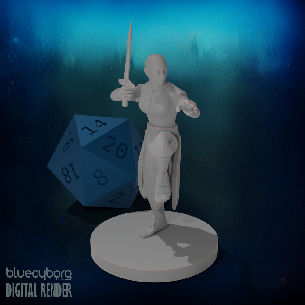 Human Female Monk Bald Short Sword 28mm Scale Miniature