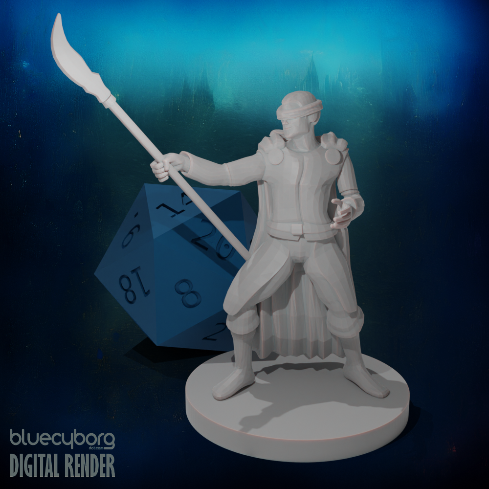 Human Male Warlock Blind with Glaive 28mm Scale Miniature