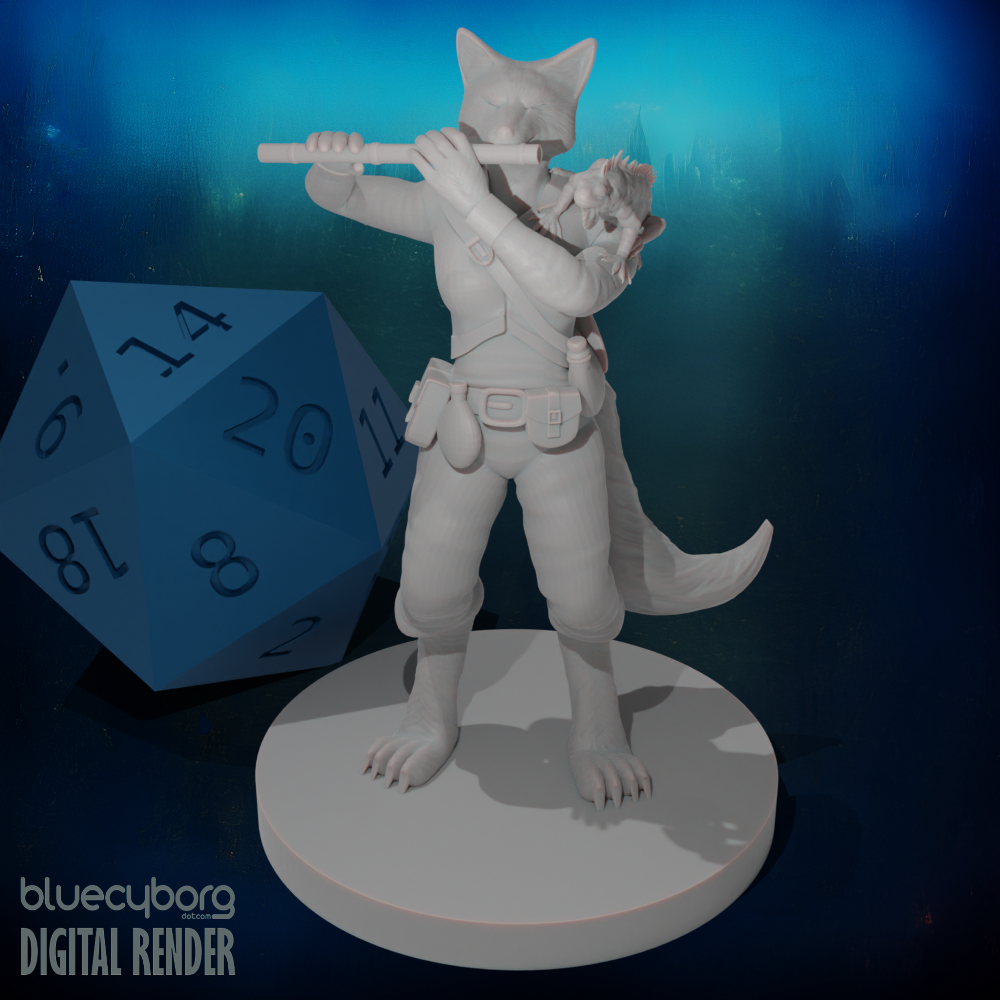 Kitsune Female Bard with Flute and Lizard 28mm Scale Miniature