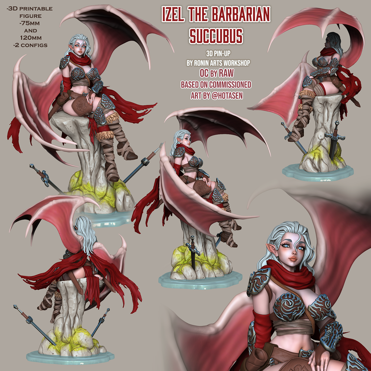 Barbarian Succubus Izel | Pin-Up Statue Fan Art Miniature Unpainted | Ronin Arts Workshop
