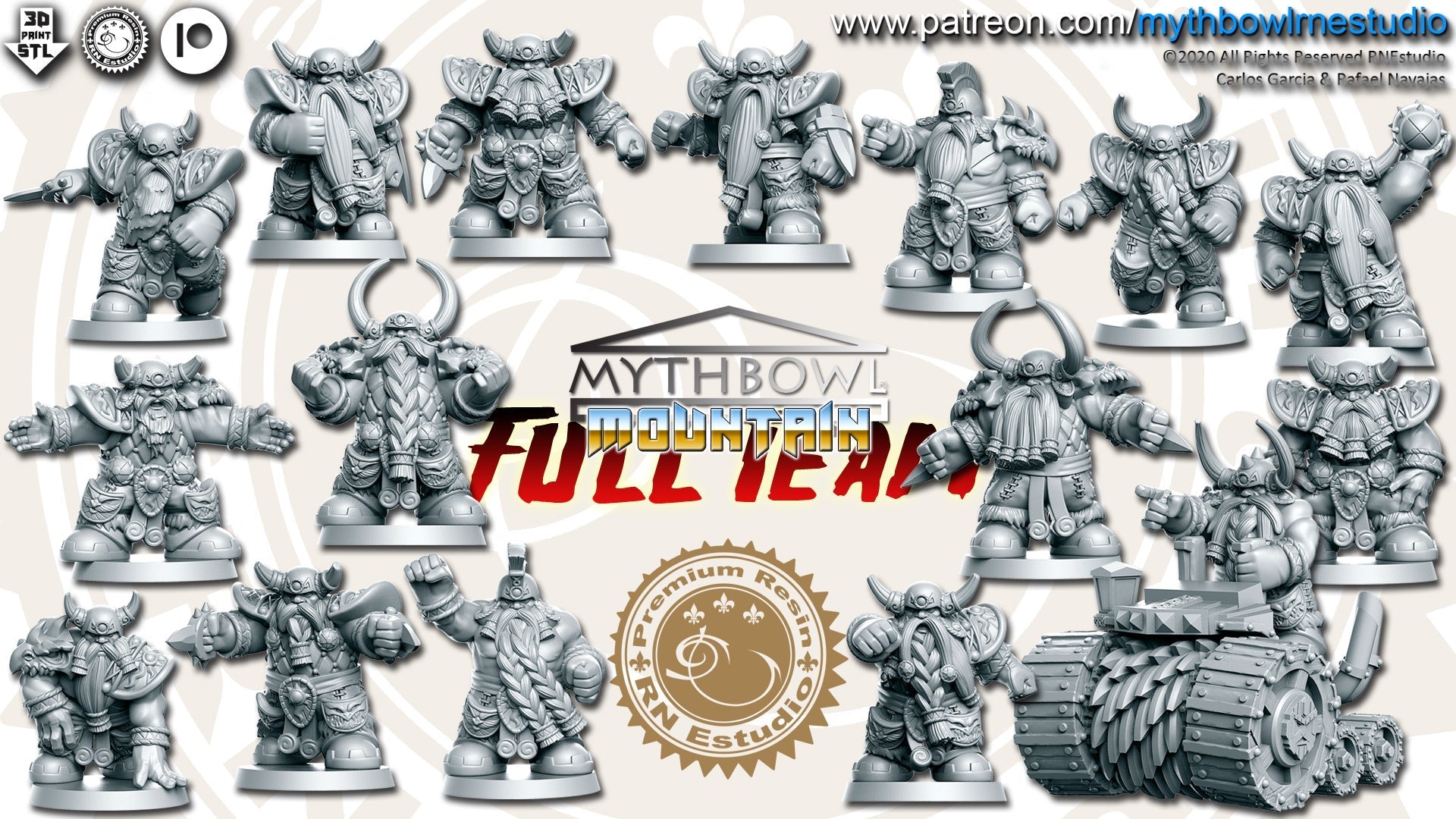 Mountain Miniatures (Full Team) | Mythbowl | Fantasy Miniature | RN Estudio