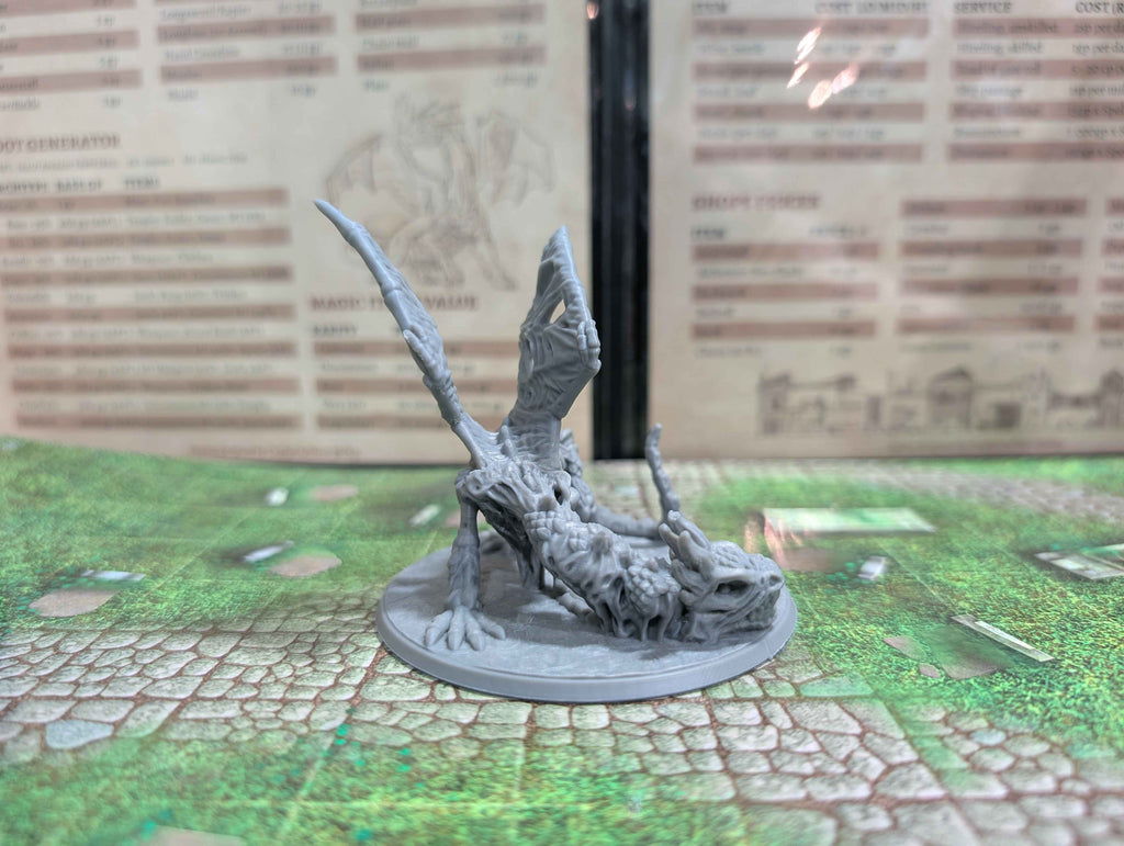 Undead Zombie Dragon Miniature with Headless Rider for Dungeons and Dragons, Pathfinder 2E and TTRPG's.