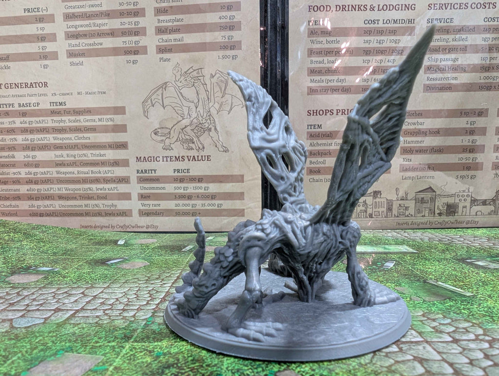 Undead Zombie Dragon Miniature with Headless Rider for Dungeons and Dragons, Pathfinder 2E and TTRPG's.