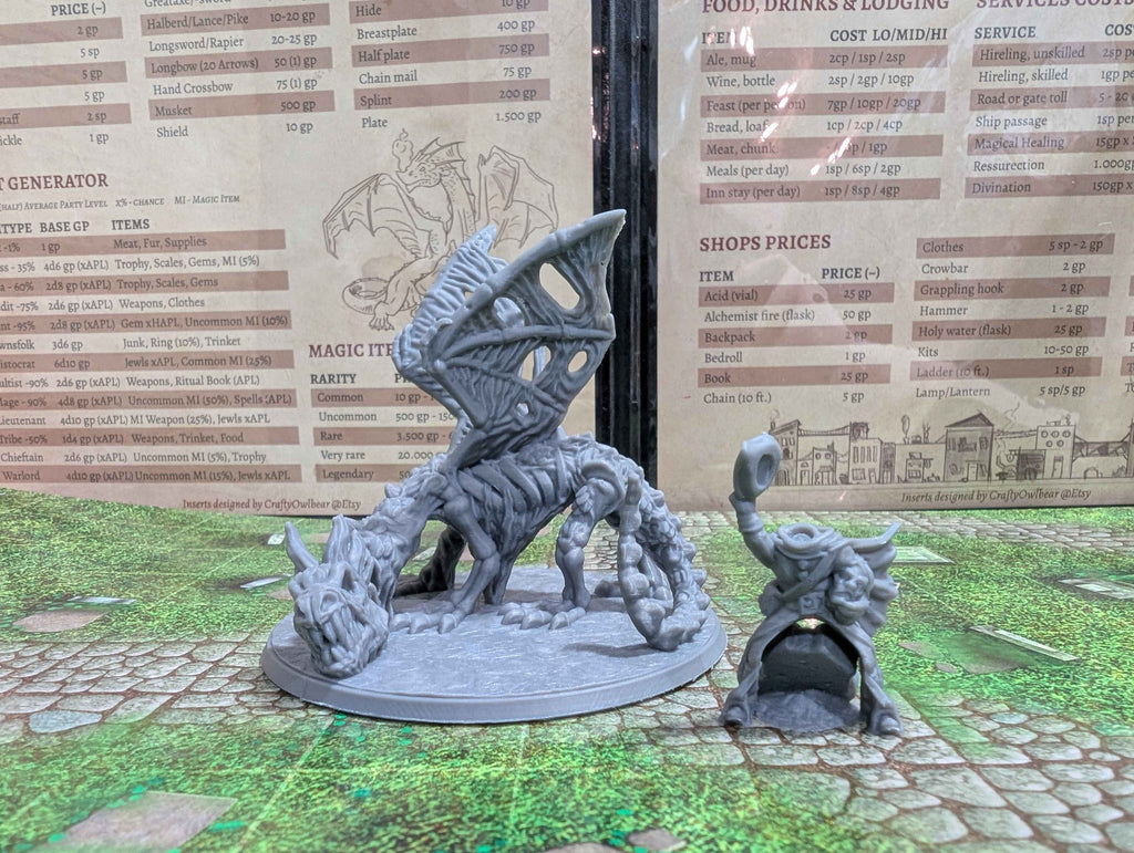 Undead Zombie Dragon Miniature with Headless Rider for Dungeons and Dragons, Pathfinder 2E and TTRPG's.