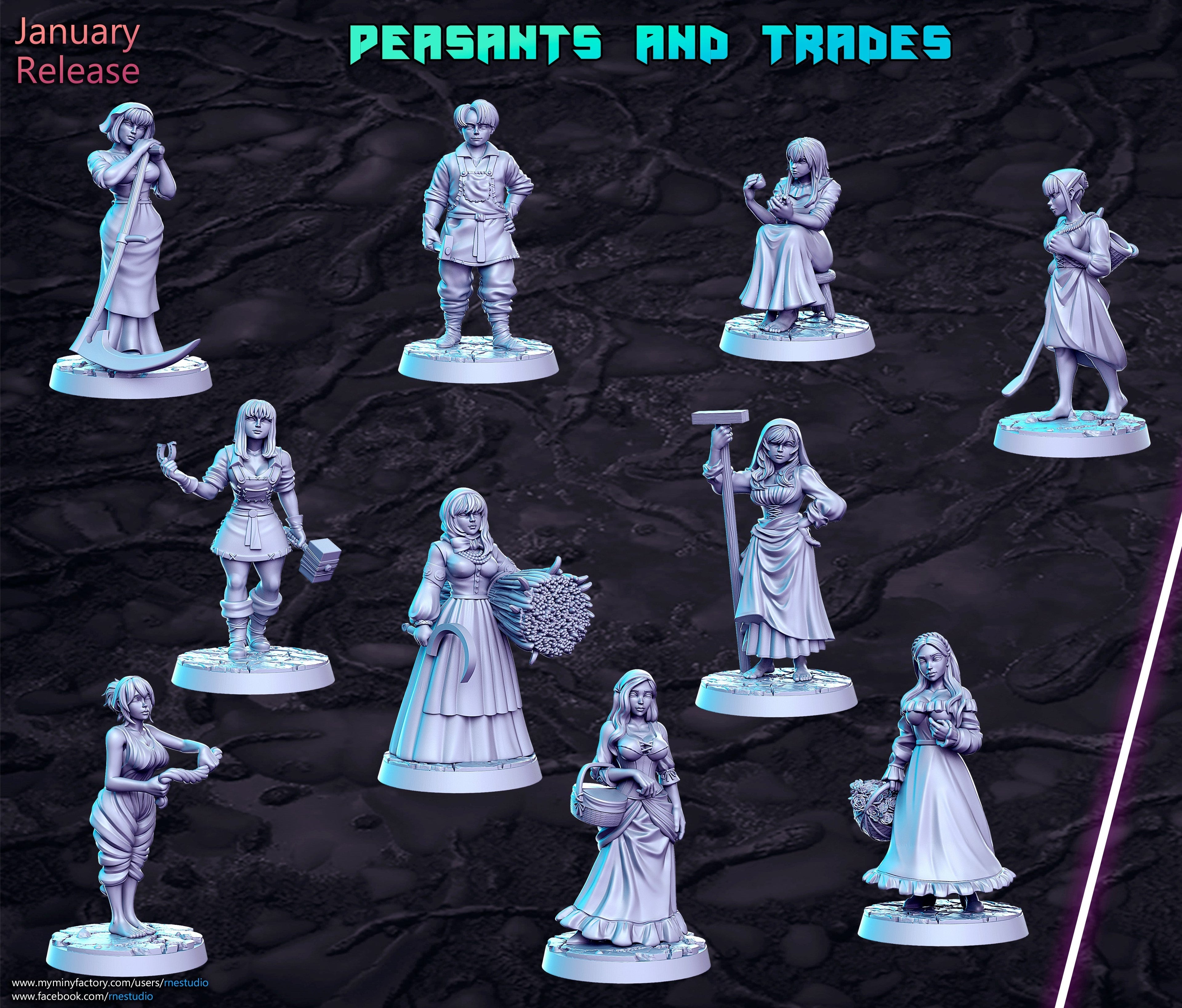Peasants and Trades Miniatures (Full Set) | Fantasy Miniature | RN Estudio