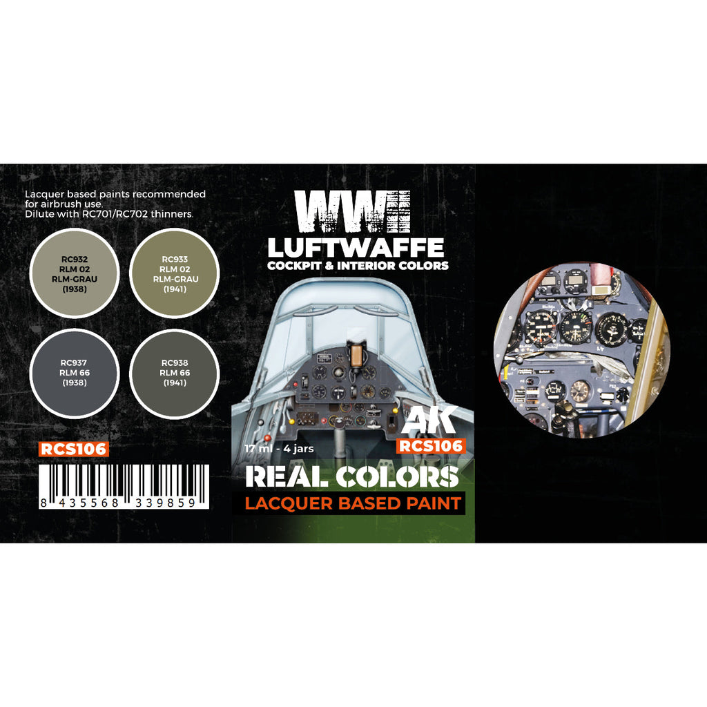 AK Interactive Real Colors - WWII Luftwaffe Cockpit & Interior Colors Set (RCS106)