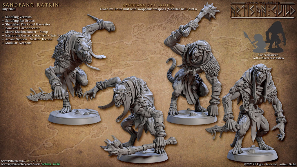 Brute Miniatures | Sandfang Ratkin | Fantasy D&D Miniature | Artisan Guild