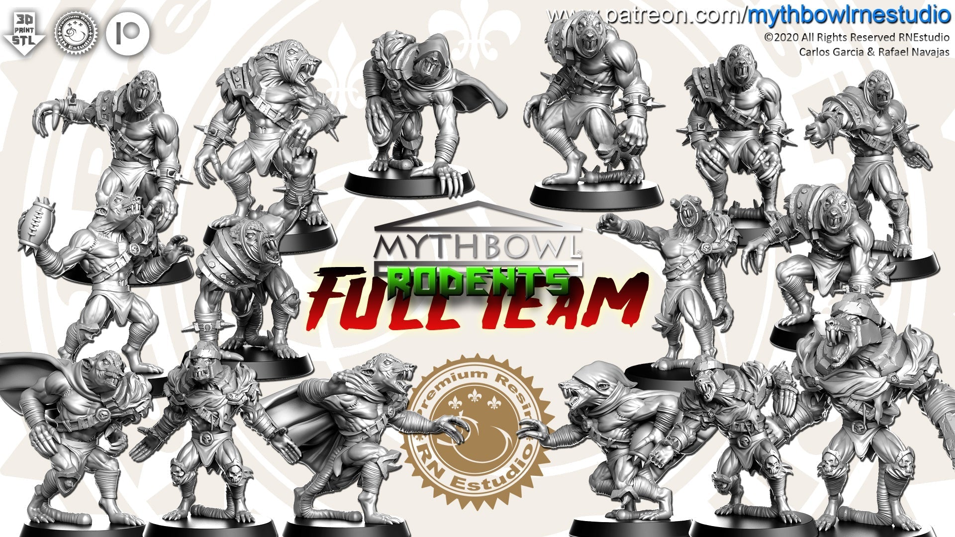 Rodents Miniatures (Full Team) | Mythbowl | Fantasy Miniature | RN Estudio