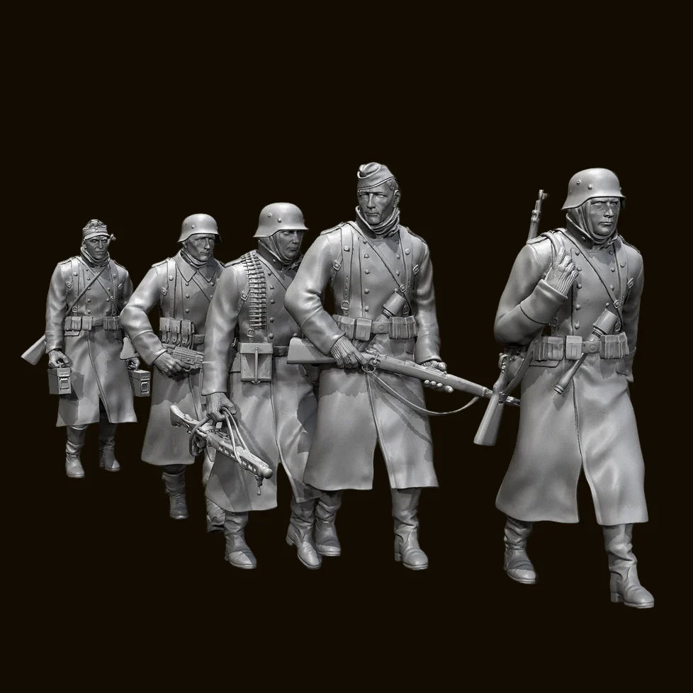 1/35 Scale WWII Winter Squad (x5) and Ruined European Church Diorama Set - Battle Scene Kit