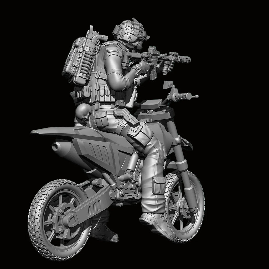 1/24 Scale (75mm) Tactical Motorcycle Rider Resin Figure Model Kit - Modern Operator on Dirt Bike