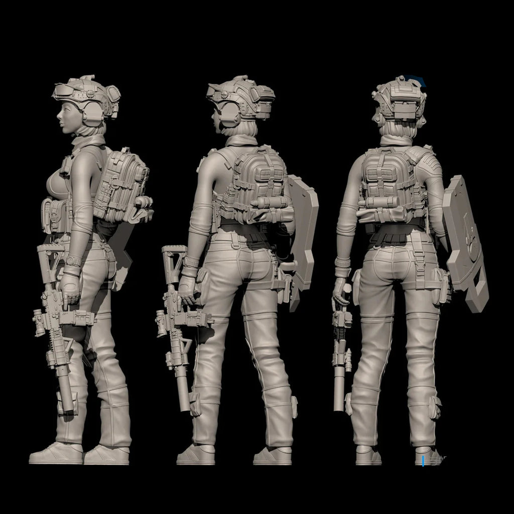 1/24 Scale (75mm) Modern Female Operator Resin Figure Kit - Tactical Specialist Miniature