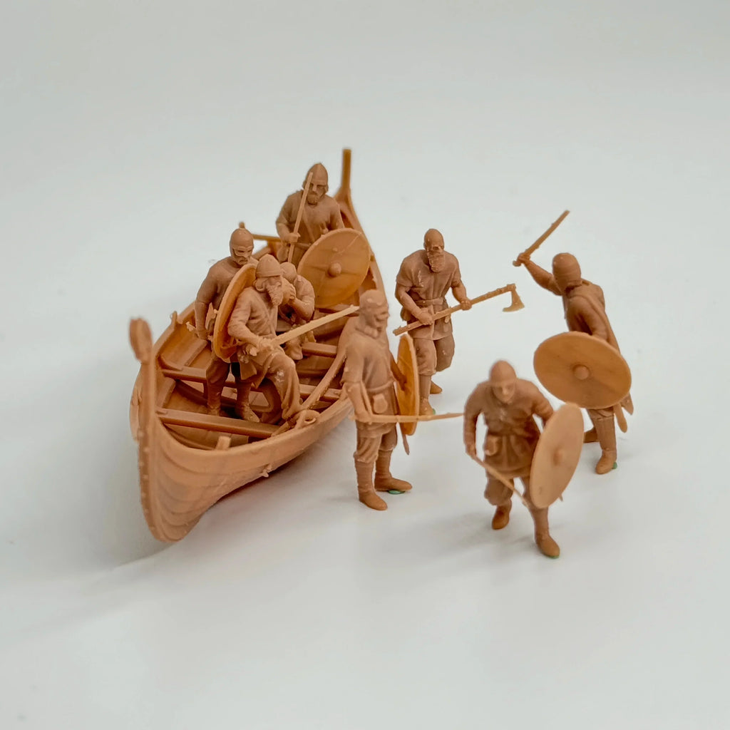 1/72 Scale Viking Warriors & Longship Diorama Scene Resin Kit (8+ Figures) - Medieval Tabletop Miniature