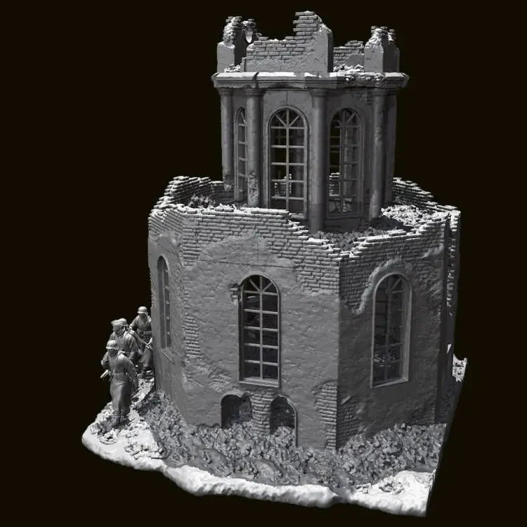 1/35 Scale WWII Winter Squad (x5) and Ruined European Church Diorama Set - Battle Scene Kit