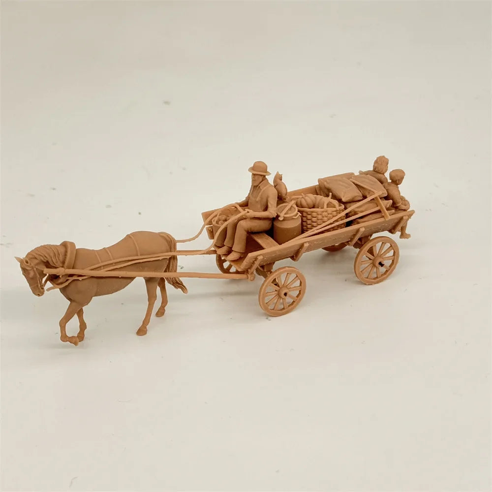 1/72 Scale WWI Civilian Horse-Drawn Carriage & Transport Resin Model Kit - Children, Cargo & Cat Detail