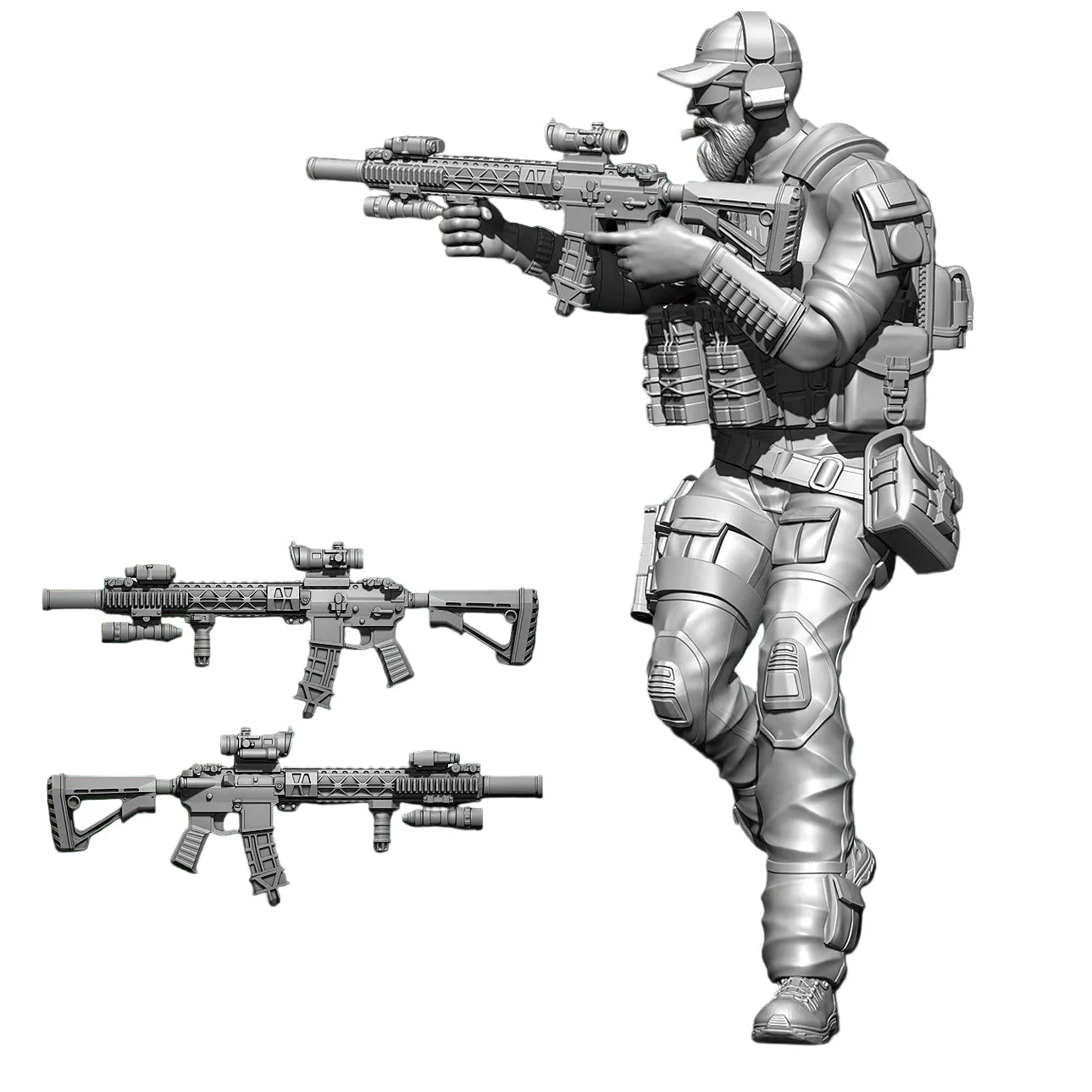 1/24 Scale US Navy SEAL Assaulter Resin Figure Kit - Bearded Operator Rifleman Miniature