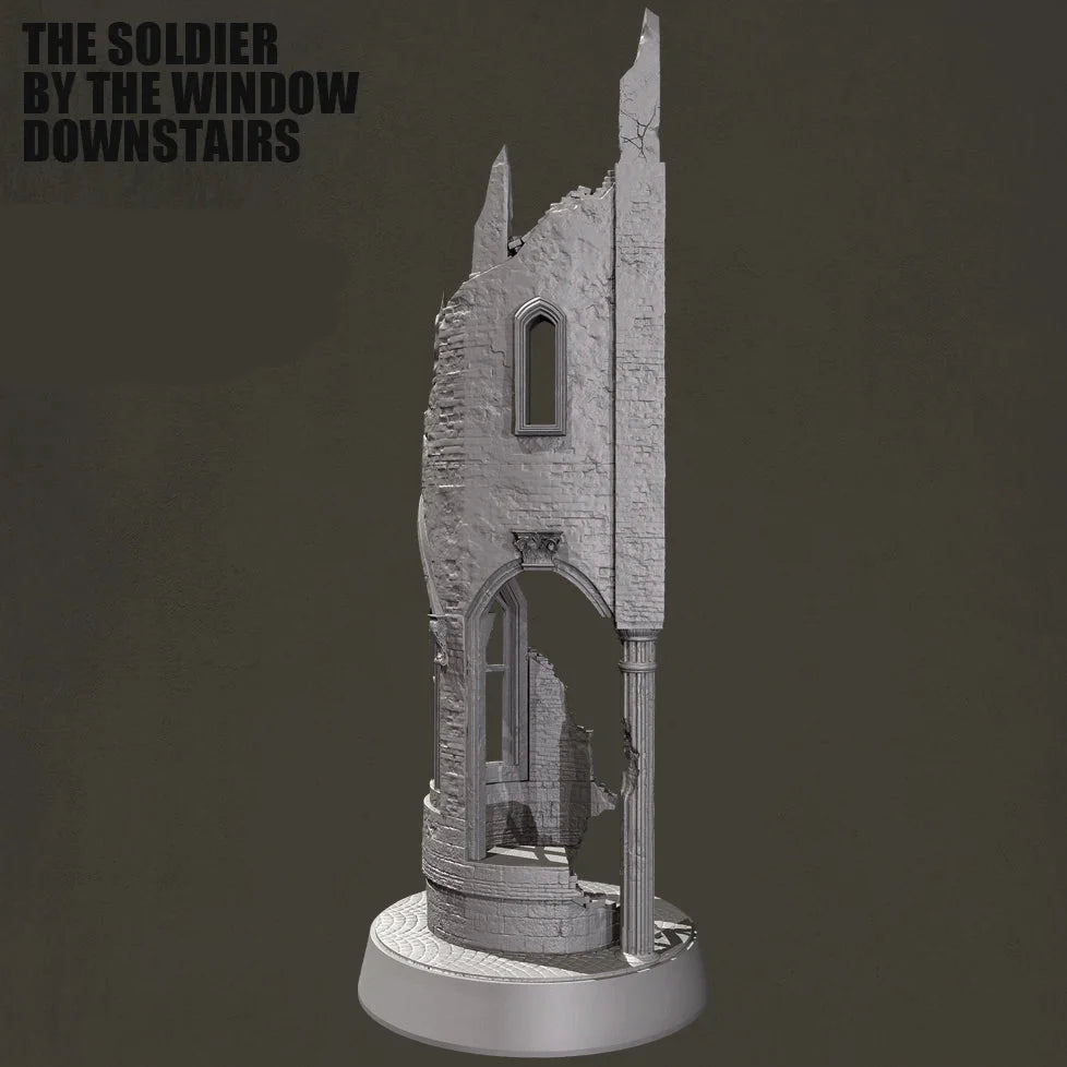 1/35 Scale Ruined Gothic Building Corner Diorama Base - Urban Warfare Terrain Model