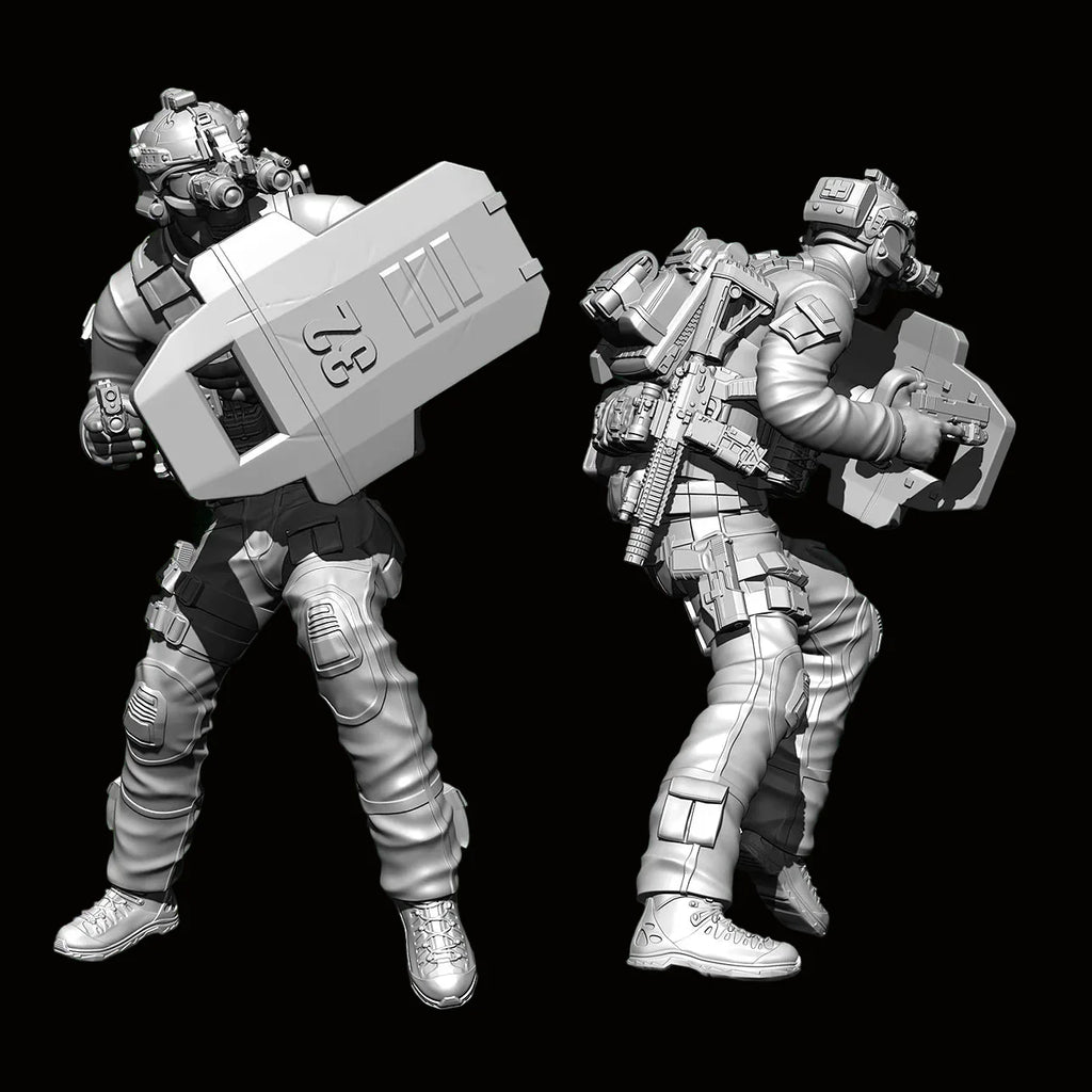 1/24 Scale (75mm) CQB Shield Breacher Resin Figure Kit - Tactical Entry Specialist Miniature