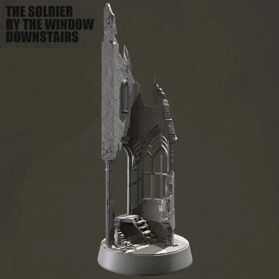 1/35 Scale Ruined Gothic Building Corner Diorama Base - Urban Warfare Terrain Model