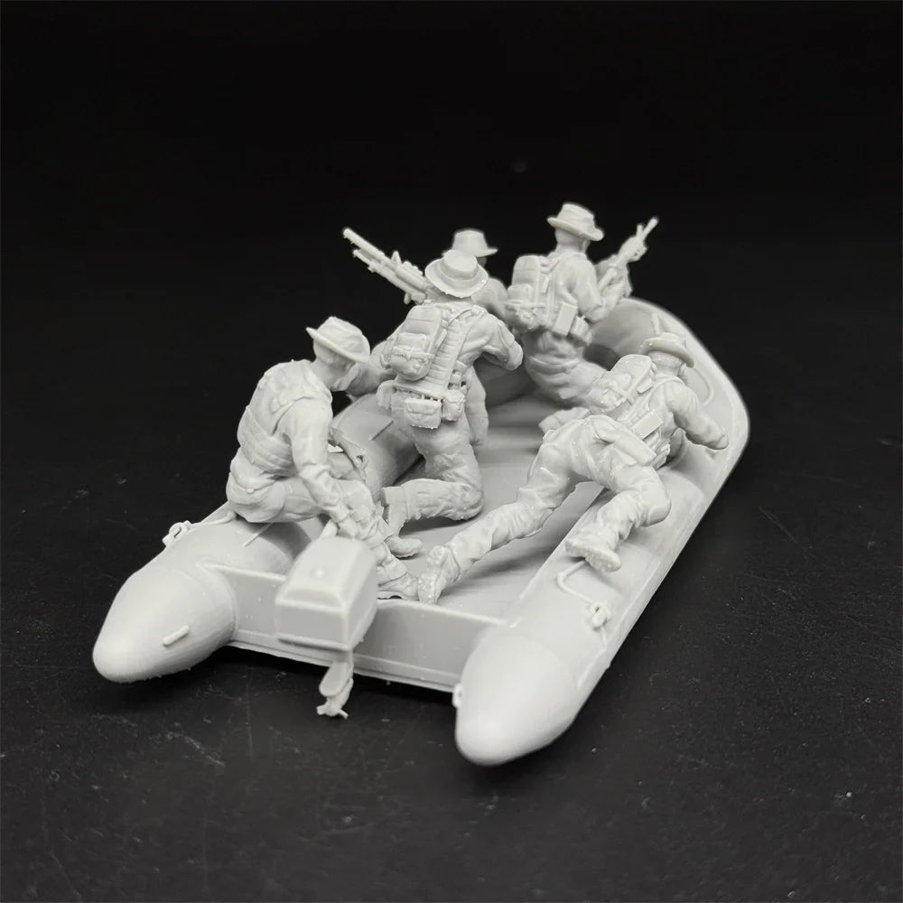 1/35 US Navy Seals (5 Fig) in ZODIAC Boat Resin Kit | Military Diorama