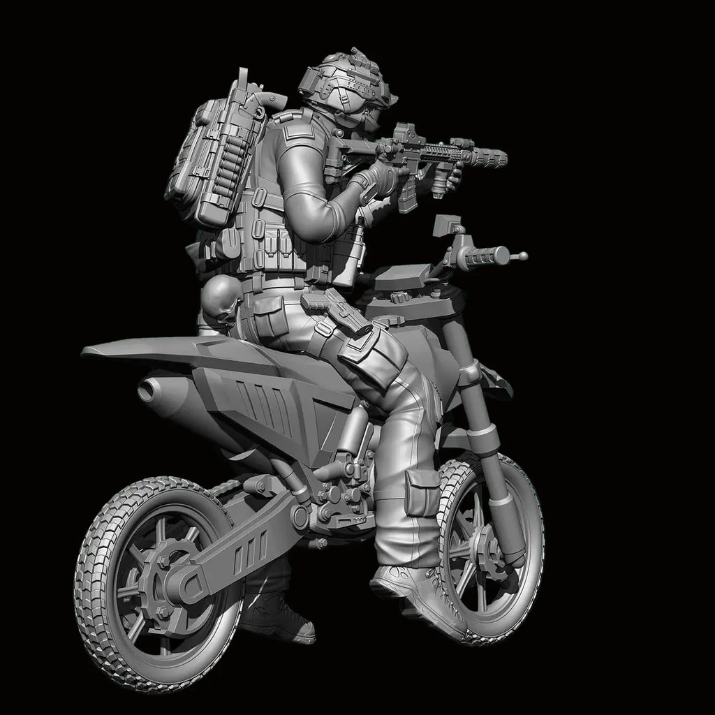1/24 Scale (75mm) Tactical Motorcycle Rider Resin Figure Model Kit - Modern Operator on Dirt Bike