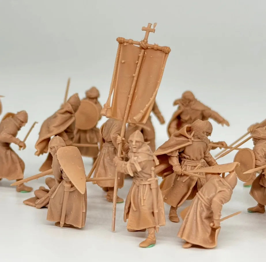 1/72 Scale Medieval Infantry Battle Scene Resin Figure Set (16+ Figures) - Aralcos / Tabletop Miniature