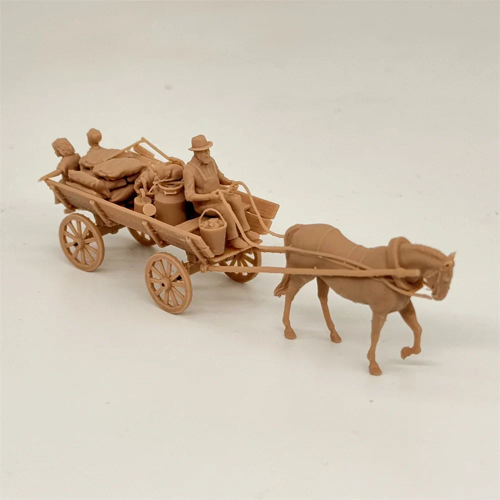 1/72 Scale WWI Civilian Horse-Drawn Carriage & Transport Resin Model Kit - Children, Cargo & Cat Detail