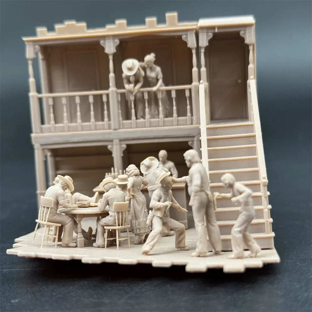 1/72 Scale Wild West Saloon / Restaurant Diorama Kit & Figures (10+ Figures) - Spaghetti Western Vignette