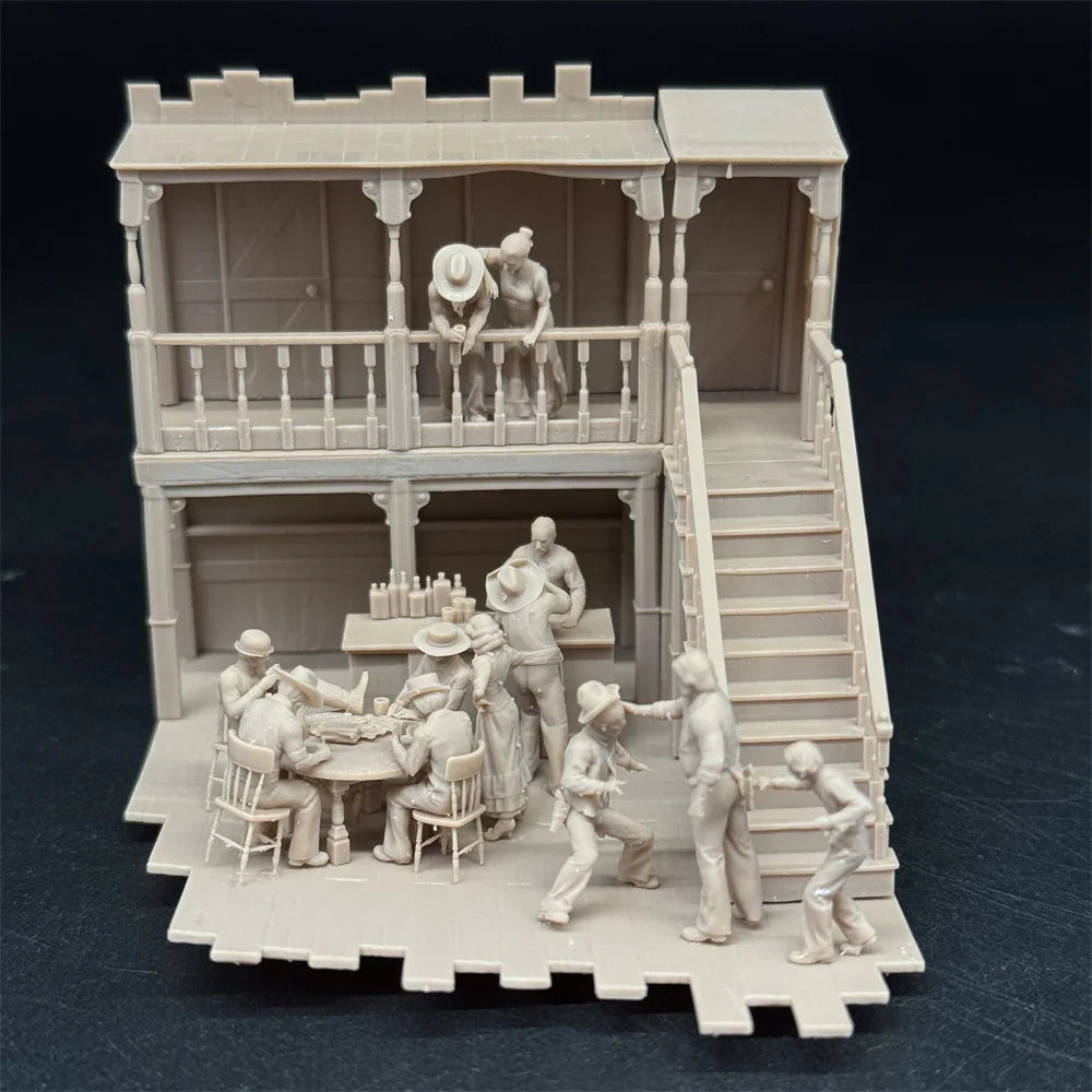 1/72 Scale Wild West Saloon / Restaurant Diorama Kit & Figures (10+ Figures) - Spaghetti Western Vignette