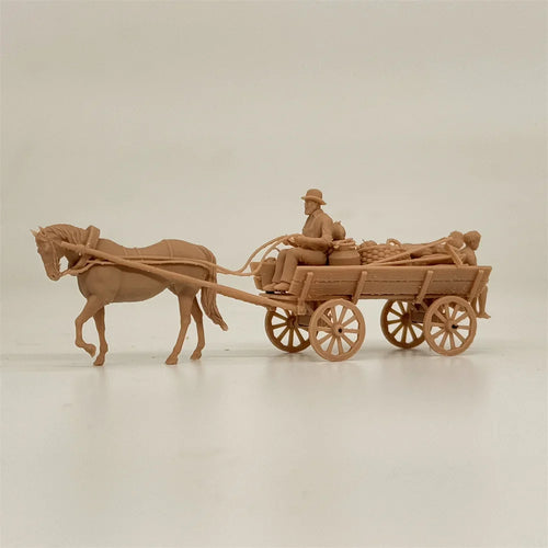 1/72 Scale WWI Civilian Horse-Drawn Carriage & Transport Resin Model Kit - Children, Cargo & Cat Detail