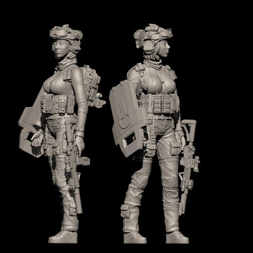 1/24 Scale (75mm) Modern Female Operator Resin Figure Kit - Tactical Specialist Miniature