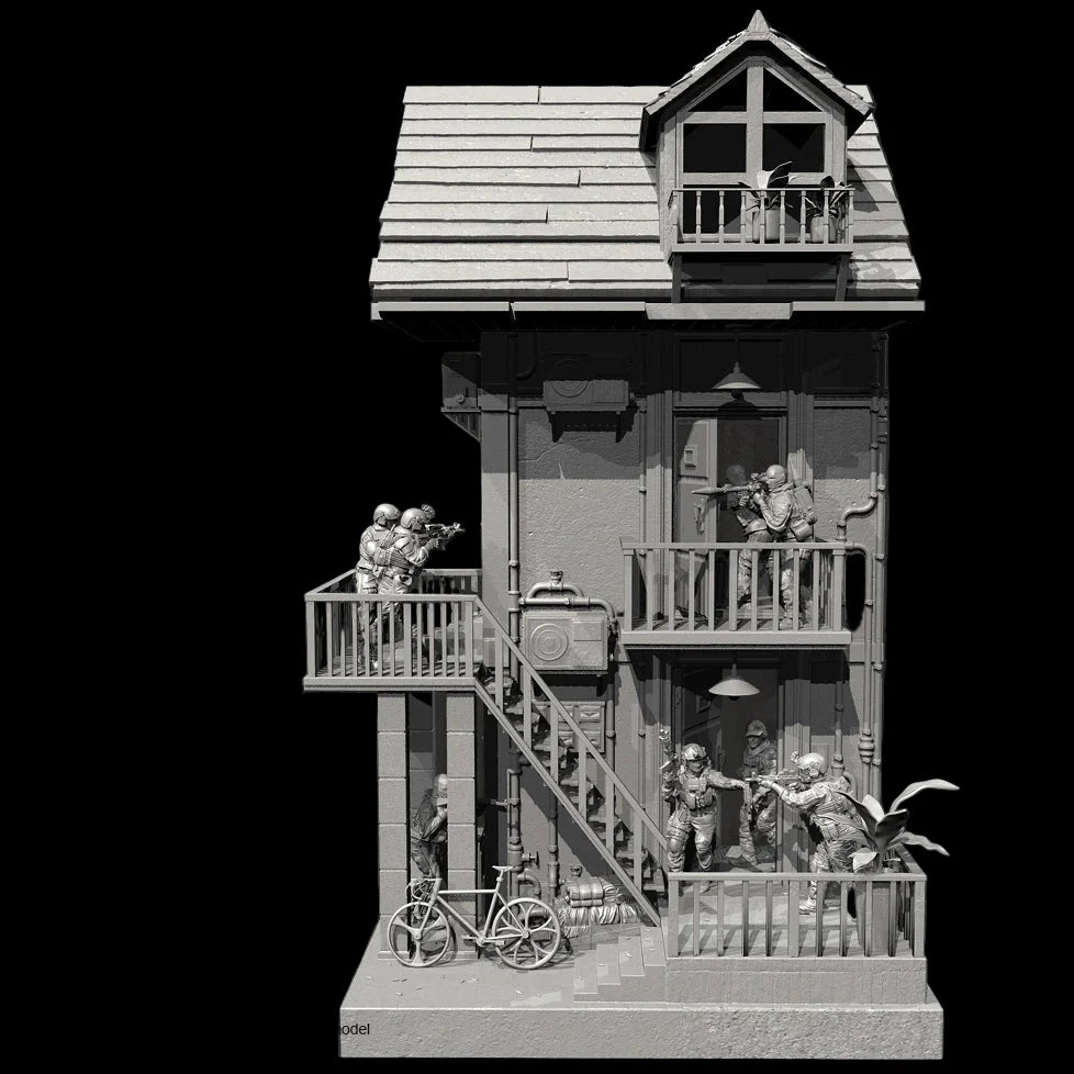 1/35 Scale Resin Soldier Figure Scene | Counter-Terrorism Diorama (8 Soldiers + Scene Platform) | Self-Assembled Model Kit