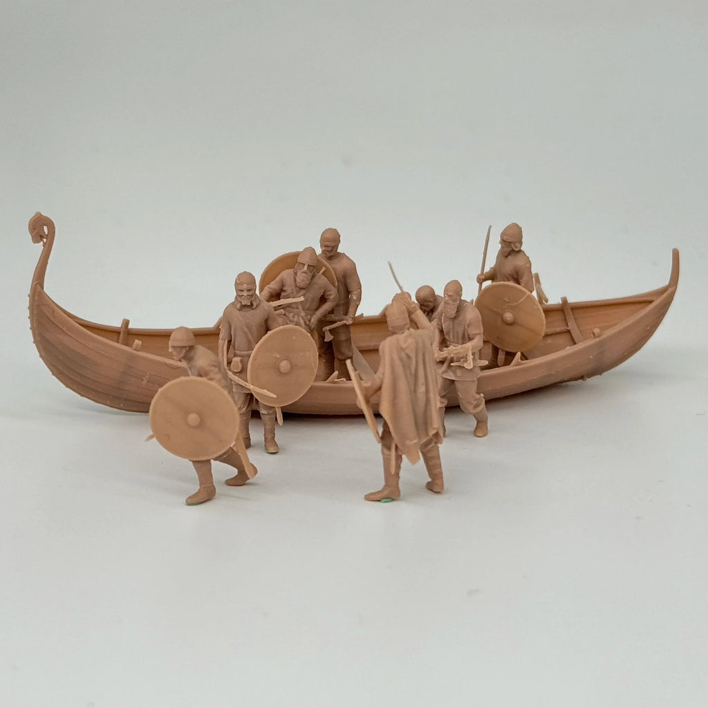1/72 Scale Viking Warriors & Longship Diorama Scene Resin Kit (8+ Figures) - Medieval Tabletop Miniature