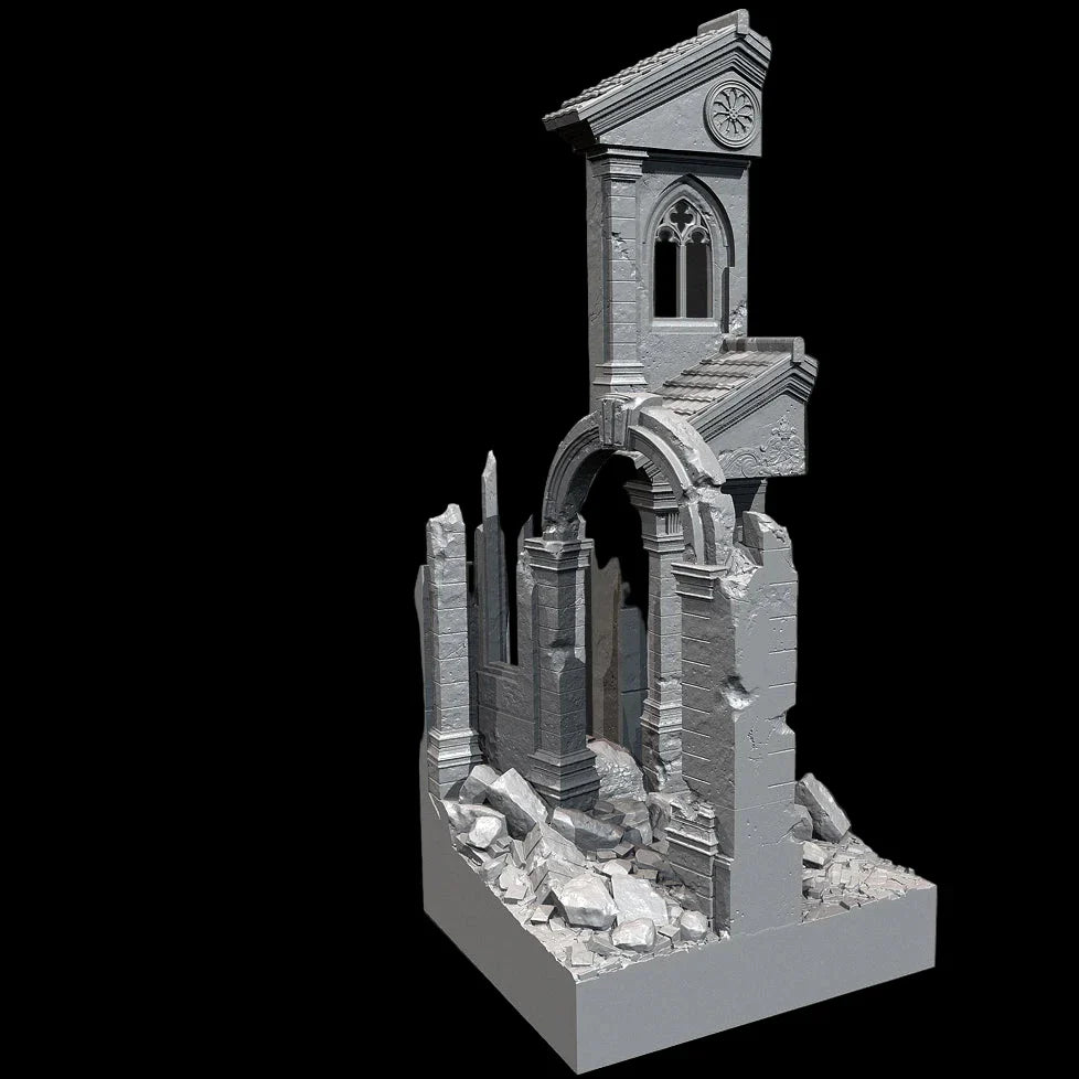 1/35 Scale Ruined European Gothic Building Diorama Base Kit - Urban Combat Scenery