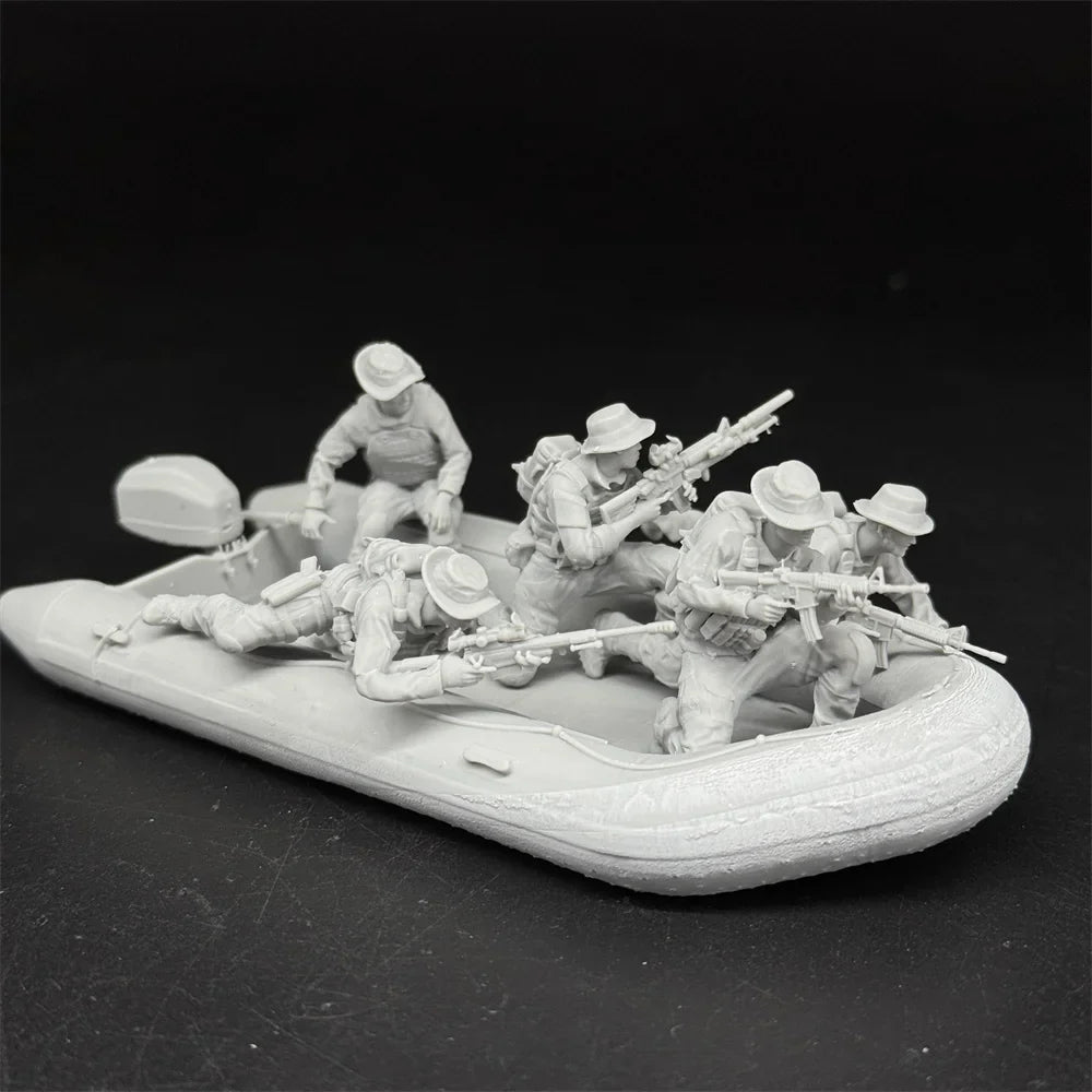 1/35 US Navy Seals (5 Fig) in ZODIAC Boat Resin Kit | Military Diorama