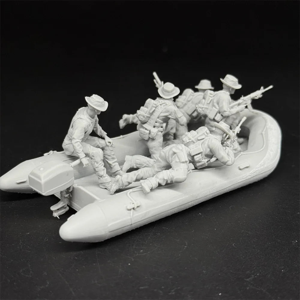 1/35 US Navy Seals (5 Fig) in ZODIAC Boat Resin Kit | Military Diorama