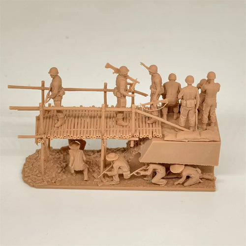 1/72 Scale Vietnam War Bridge / Bunker Ambush Scene Resin Diorama Kit (10+ Figures) - US & VC Combat Miniature