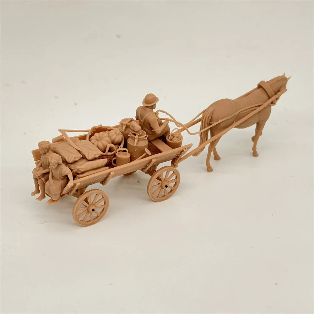 1/72 Scale WWI Civilian Horse-Drawn Carriage & Transport Resin Model Kit - Children, Cargo & Cat Detail