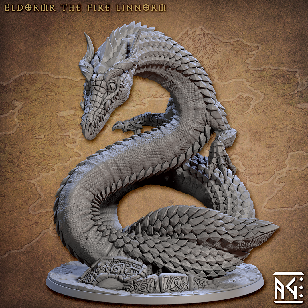 Dragon Wyrm Eldormr the Fire Linnorm | Skutagaard Northmen Saga II | Fantasy D&D Miniature | Artisan Guild