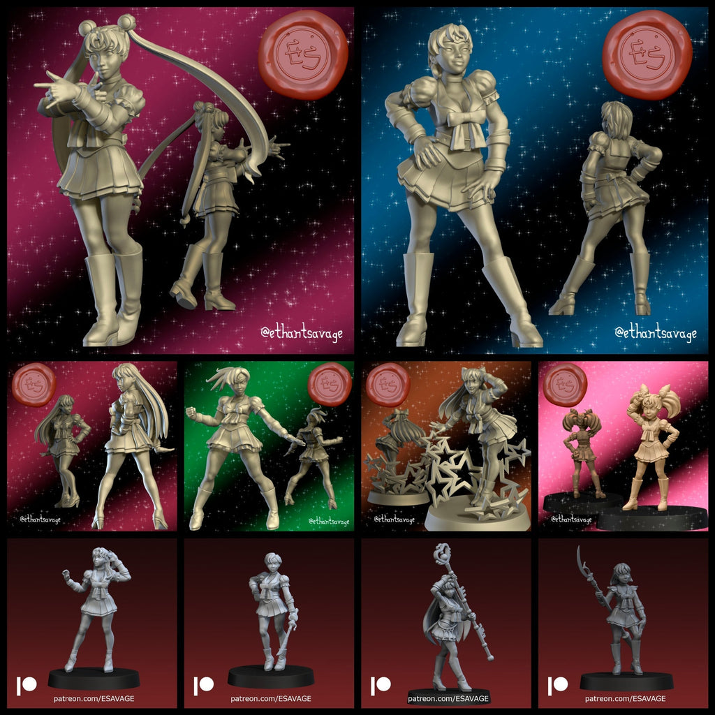 Sailor Scout Miniatures (Full Set) | Sailor Scouts | Fantasy Miniature | Ethan Savage Studios