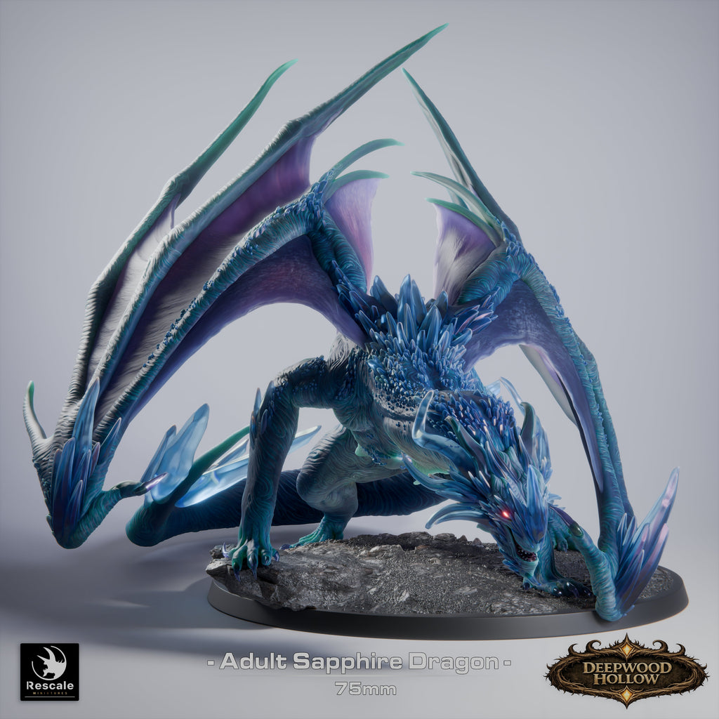 💎 Sapphire Dragon (Adult) | 12K Resin 75mm Gem Dragon for D&D & RPGs 🐲